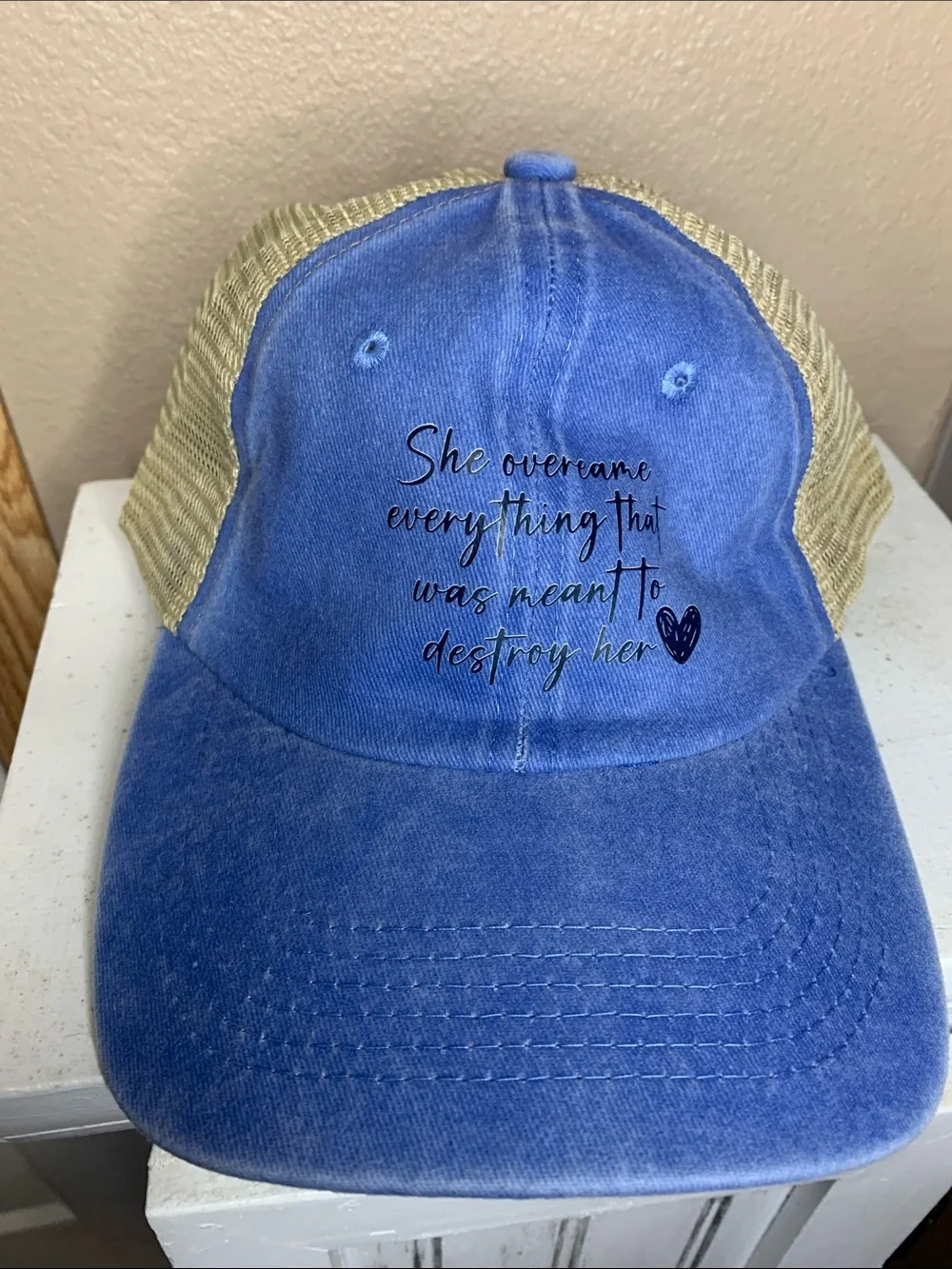 Blue Cotton Mesh Embroidered Baseball Cap Adjustable